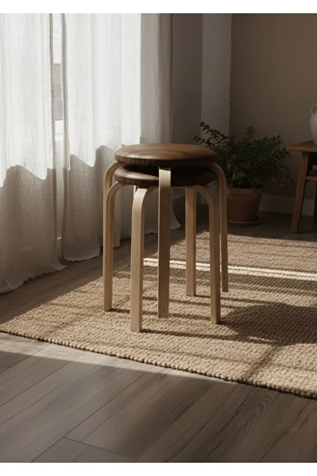  Hazar Deri Tabure, Papel Ayaklı 2 Adet Açık Kahve